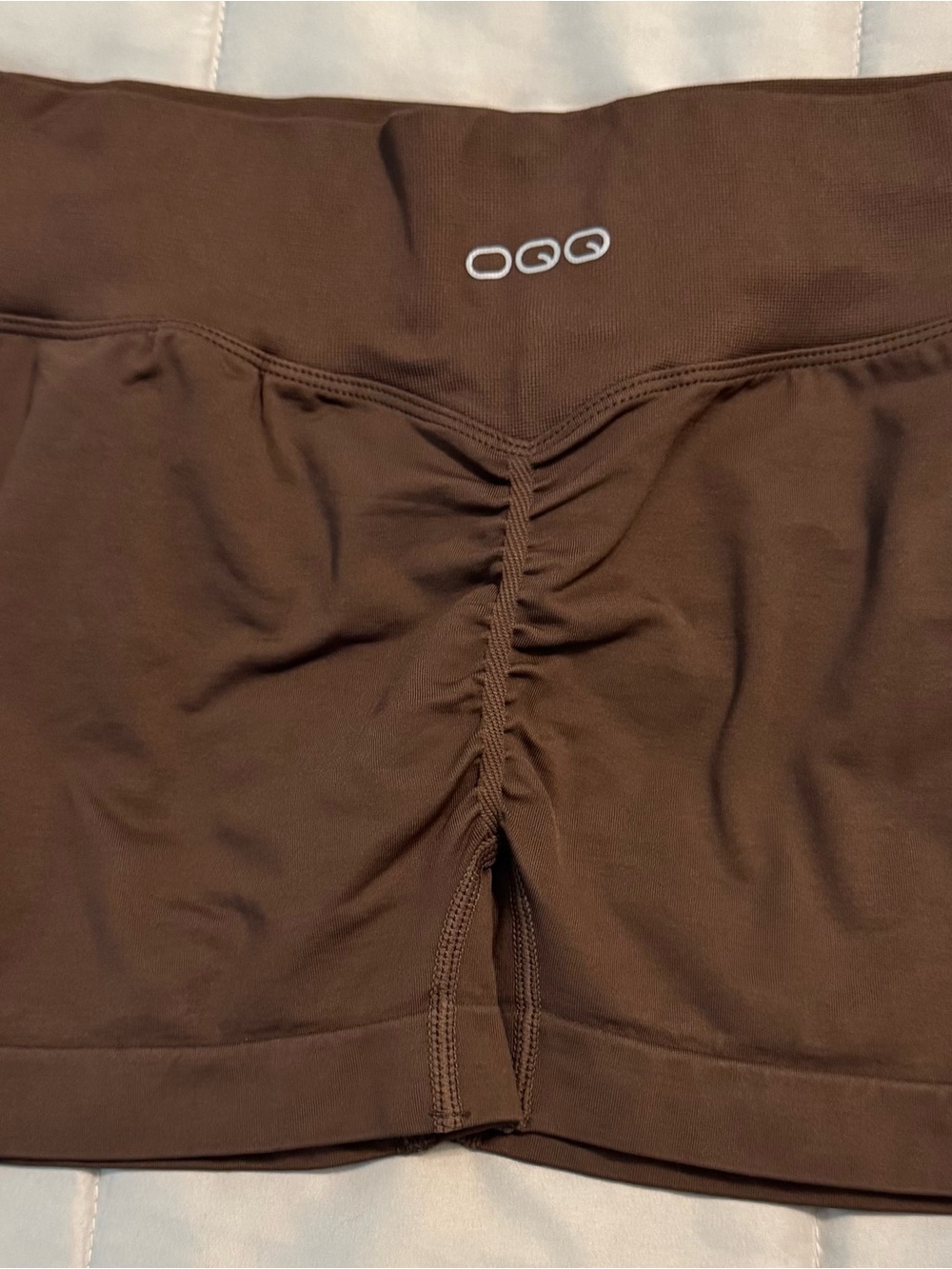 Women’s Brown Athletic Shorts with Center Ruched Detail
